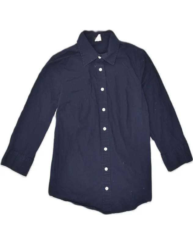 J. CREW Womens Shirt UK 12 Medium Navy Blue Cotton Chic V-Neck Short Blouse