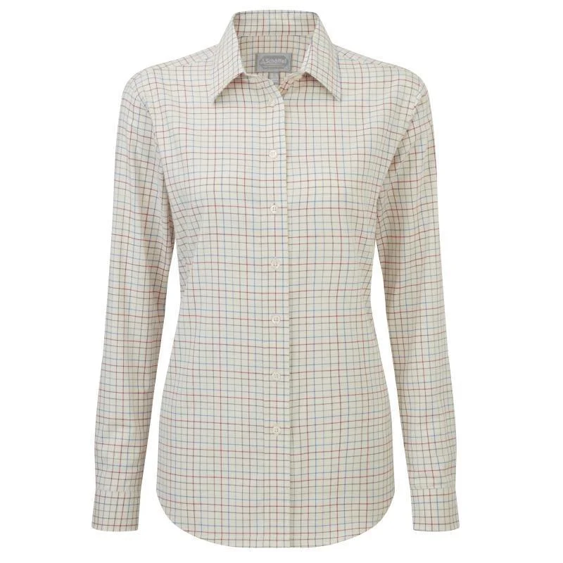 Schoffel Ladies Ashley Tattersall Shirt - Grey/Chilli/Mole/Cobalt Relaxed Fit Short Blouse