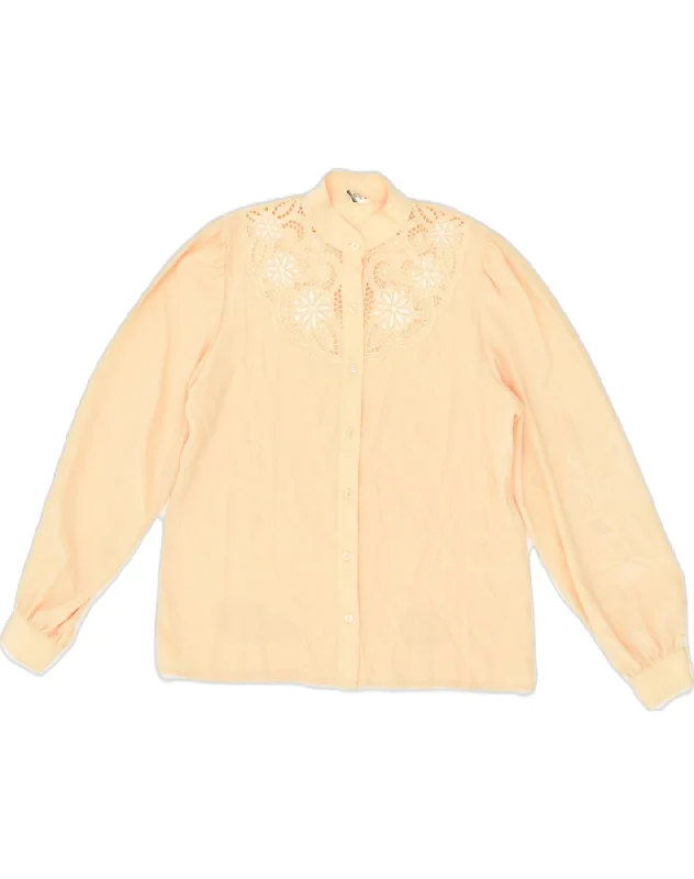 VINTAGE Womens Shirt Blouse EU 38 Medium Beige Polyester Casual Cotton Short Shirt