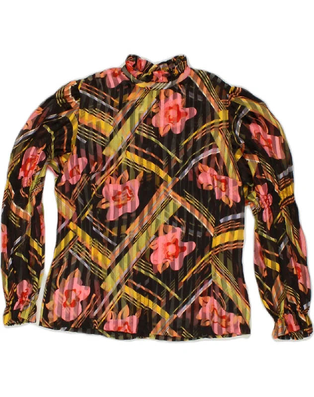 VINTAGE Womens Shirt Blouse EU 40 Medium Multicoloured Floral Polyester Comfortable Pocket Short Shirt VINTAGE Womens Shirt Blouse EU 40 Medium Multicoloured Floral Polyester Comfortable Pocket Short Shirt