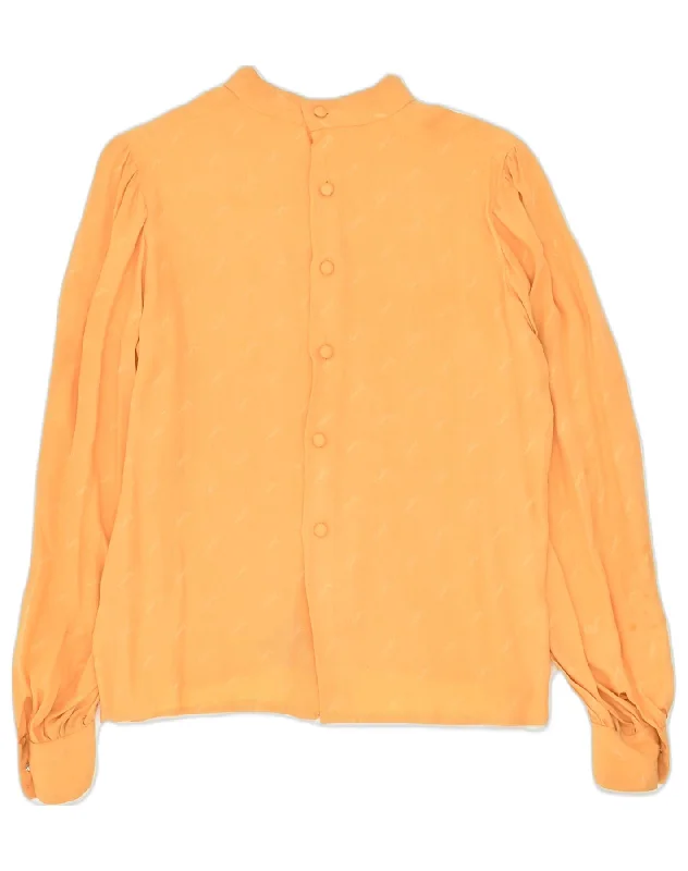 VINTAGE Womens Shirt Blouse UK 12 Large Yellow Viscose Relaxed Fit Short Blouse