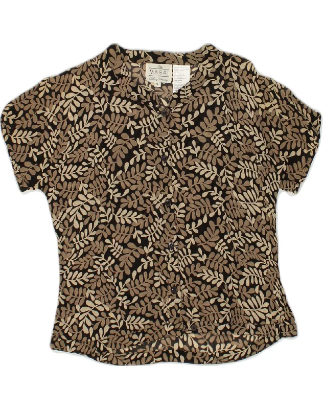VINTAGE Womens Shirt Blouse UK 8 Small Brown Floral Viscose Casual Plain Short Shirt VINTAGE Womens Shirt Blouse UK 8 Small Brown Floral Viscose Casual Plain Short Shirt