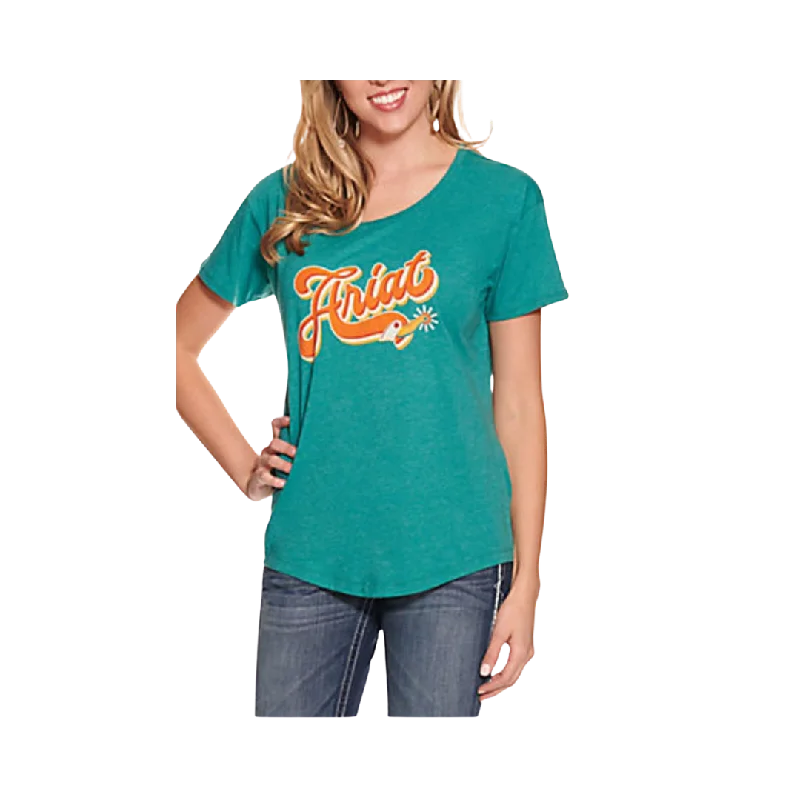 Ariat Women's Spurscript Short Sleeve Teal Green Tee Shirt Classic Casual Short Sleeve