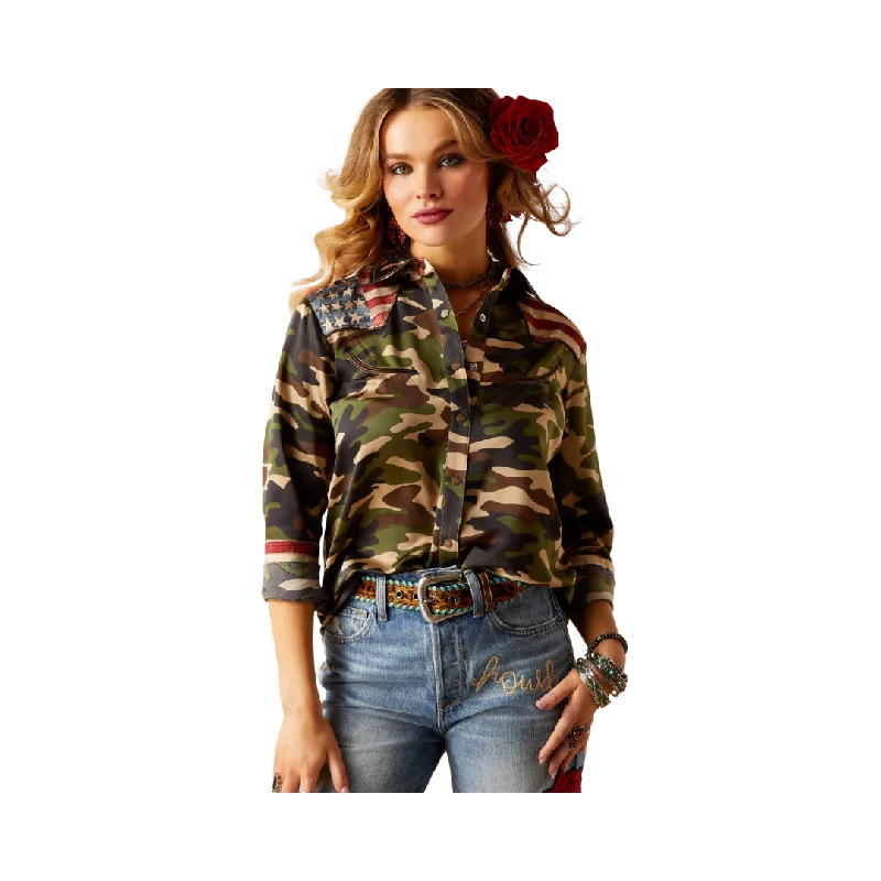 Ariat Women's Camo Pride Rodeo Quincy Eeuu Shirt Trendy Short Sleeve Tunic