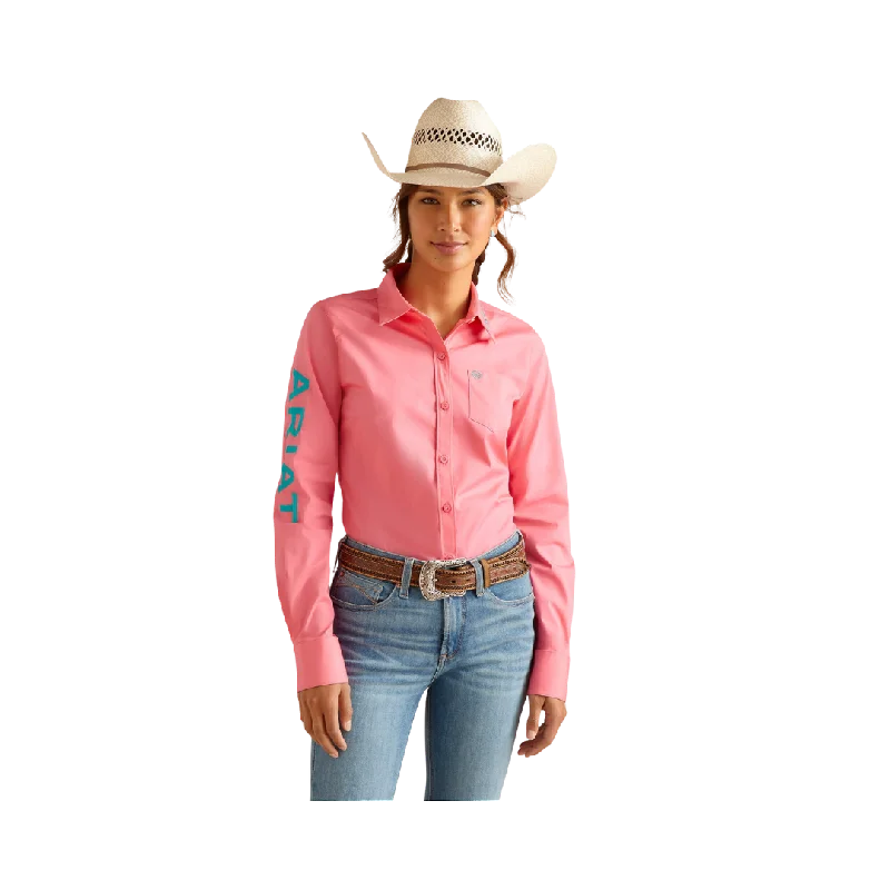 Ariat Women's Wrinkle Resist Team Kirby Stretch Camellia Rose Shirt Casual Ruffle Short Shirt