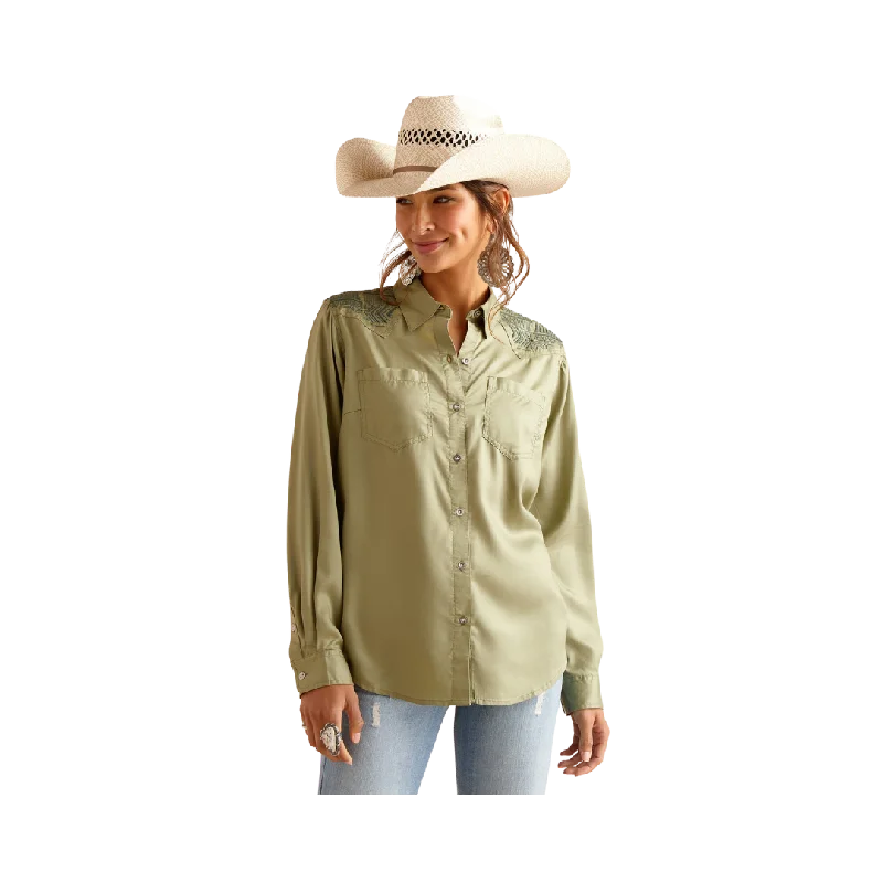 Ariat Women's Erika Sage Green Shirt Cozy Knit Short Sleeve Top