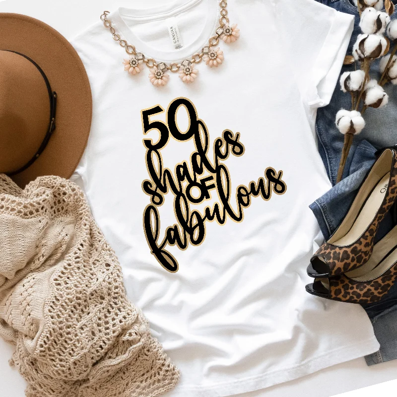 50 Shades of Fabulous | 50th Birthday Shirt | Funny Birthday Shirts Trendy Button-Front Short Sleeve