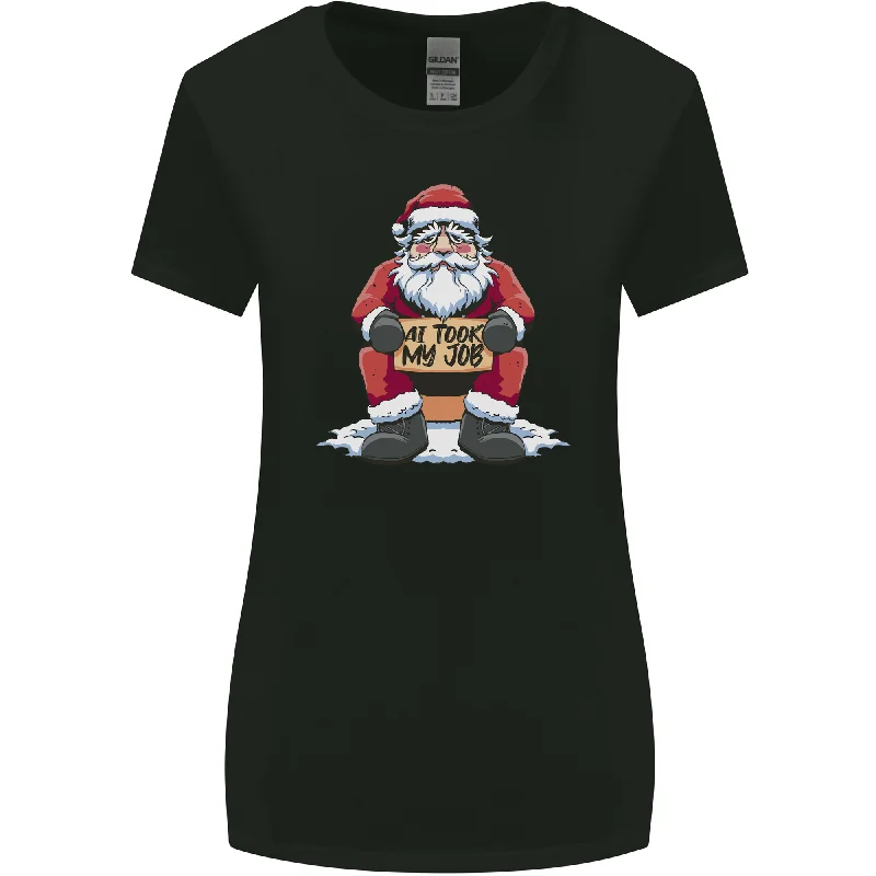 AI Took Santa's Job Funny Christmas Xmas Womens Wider Cut T-Shirt Silk Blend Satin Velvet