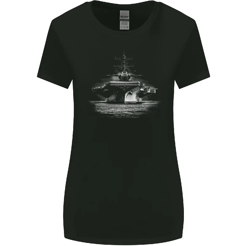 Aircraft Carrier Royal Navy Ship Sailor Womens Wider Cut T-Shirt Embroidered Appliqued Beaded