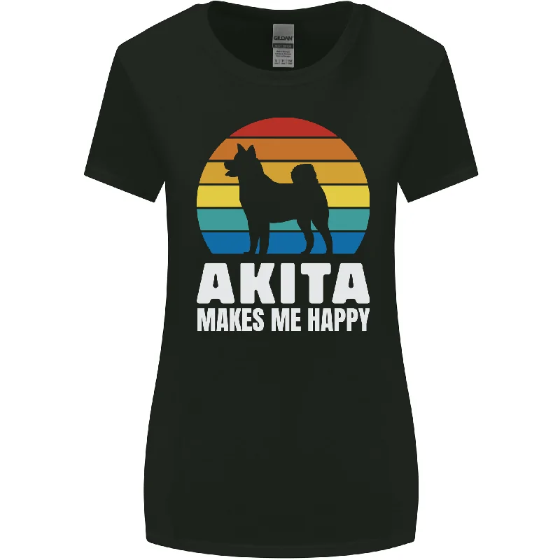 Akita Makes Me Happy Funny Dog Inu Womens Wider Cut T-Shirt Terry Blend Velvet Blend Canvas Blend