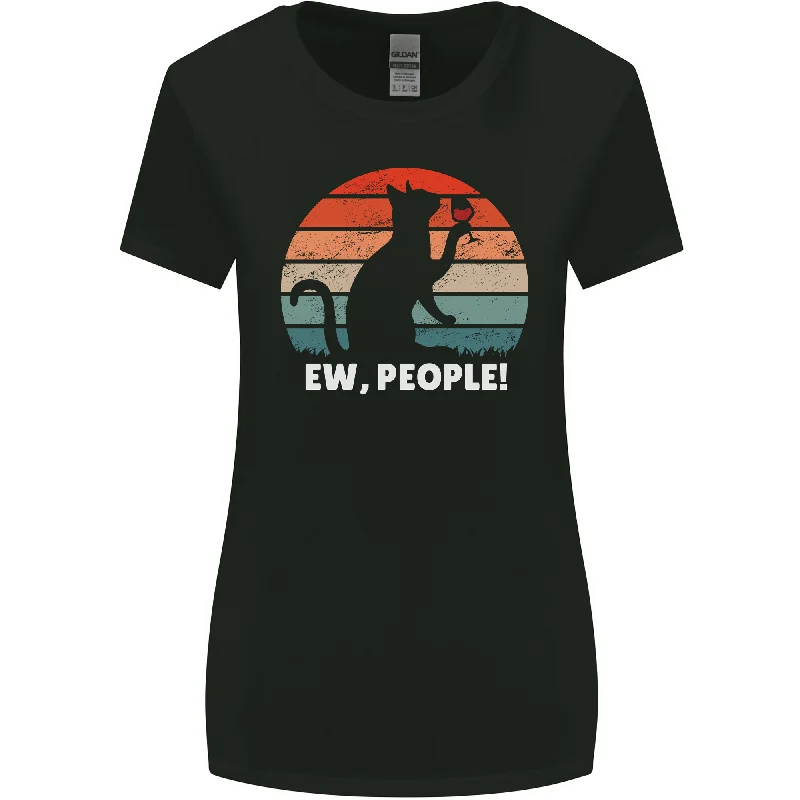 Alcohol Drinking Cat Ew People Womens Wider Cut T-Shirt Basic T-Shirt Crew Neck Short Sleeve