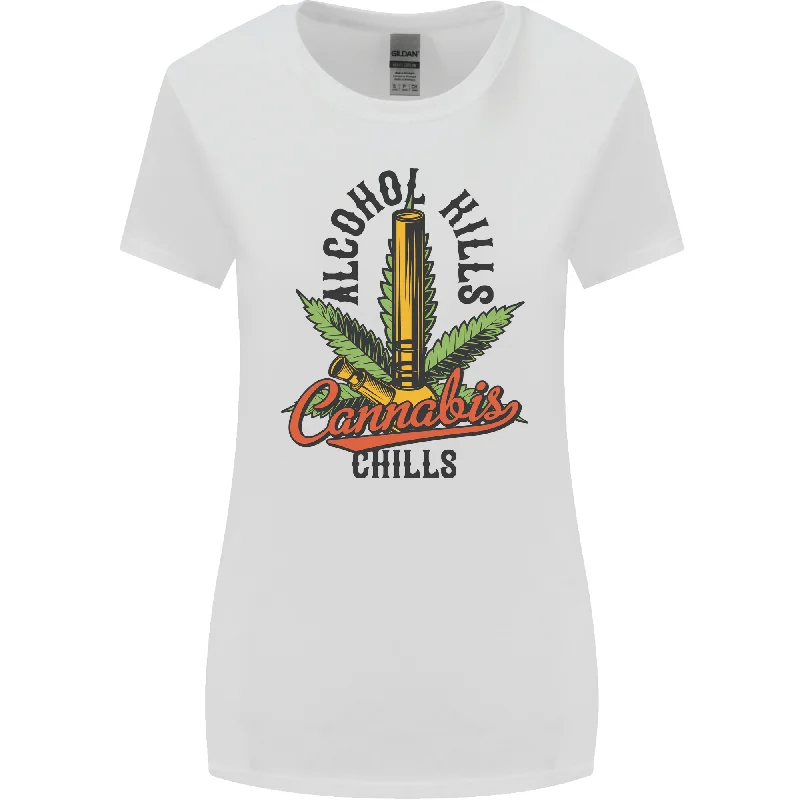 Alcohol Kills Cannabis Chills Weed Womens Wider Cut T-Shirt Zippered Buttoned Snapped