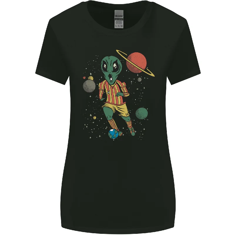 Alien Football Player Space Planets Soccer Womens Wider Cut T-Shirt Thin T-Shirt Open Front Quick Dry