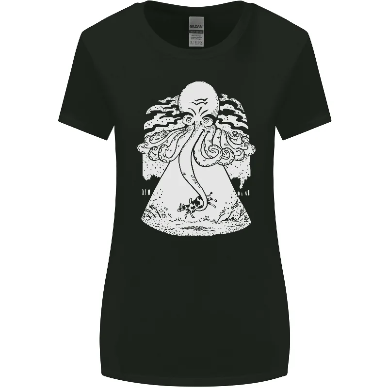 Alien Octopus Kraken Cthulhu Cow UFO Womens Wider Cut T-Shirt Modern Contemporary Chic