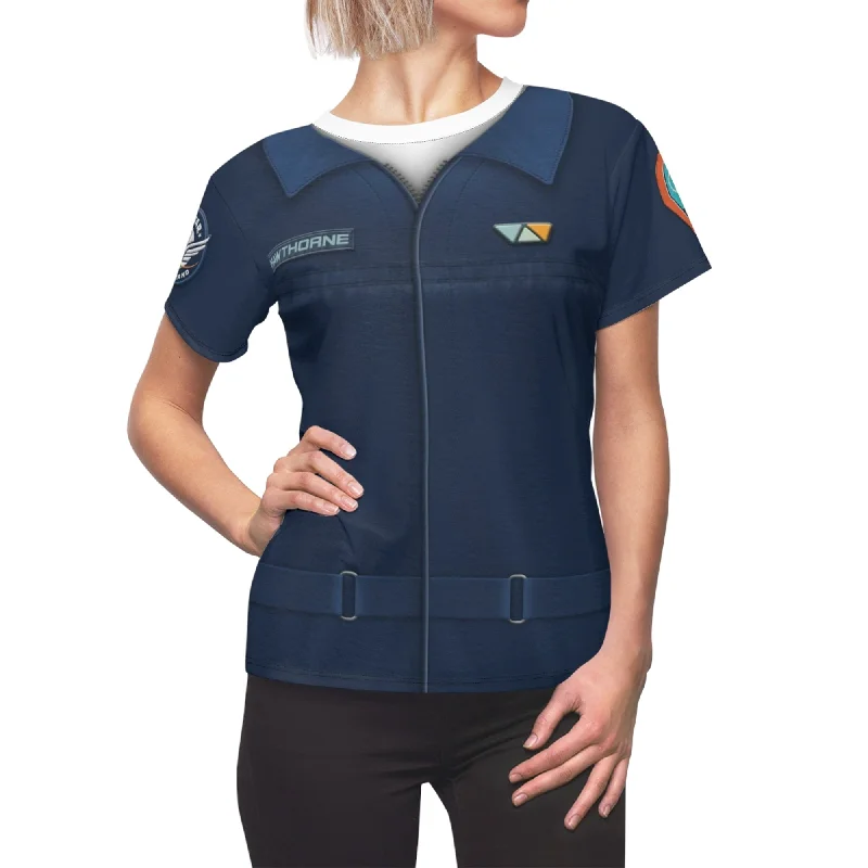 Alisha Hawthorne Blue Uniform Women's Shirt, Lightyear 2022 Costume Fashionable Pleated Short Shirt