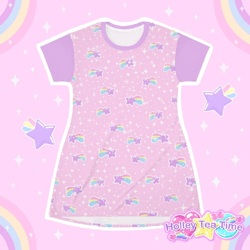 Bubblegum Bunny Shooting Stars All Over Print T-Shirt Mini Dress Fleece Fabric Down Fabric Feather Fabric