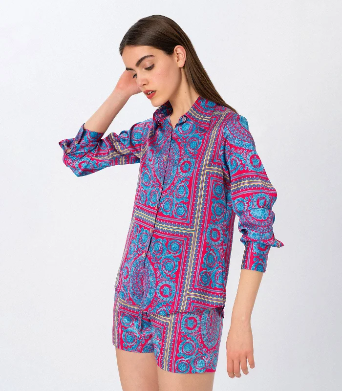 Amelie Print Long-sleeve Shirt Casual Button-Up Short Tee