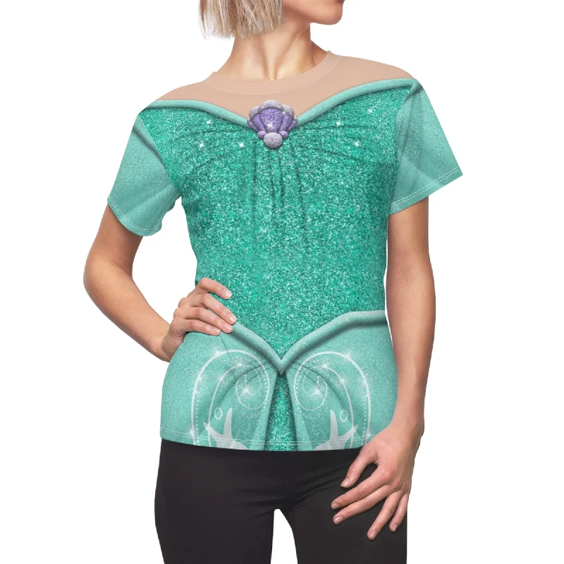 Ariel Green Women's Shirt, The Little Mermaid Evening Costume Casual Boxy Short Shirt