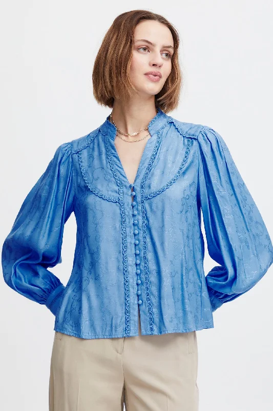 Atelier Reve 20120201 IRLOWLY SH Marina Blue Shirt Top Casual Loose Short Sleeve