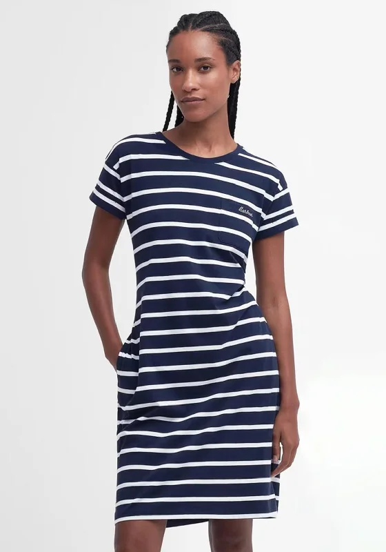 Barbour Womens Otterburn Stripe Cotton T-Shirt Dress, Navy & White Mesh Fabric Canvas Fabric Denim Fabric