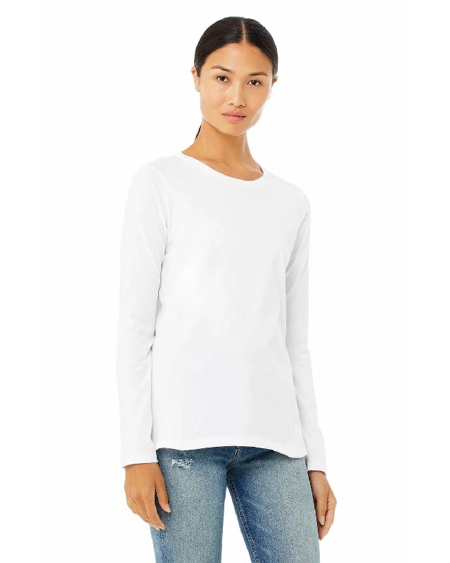 Bella+Canvas Ladies Long Sleeve T-Shirt | White Polka Dot Checkered Tartan