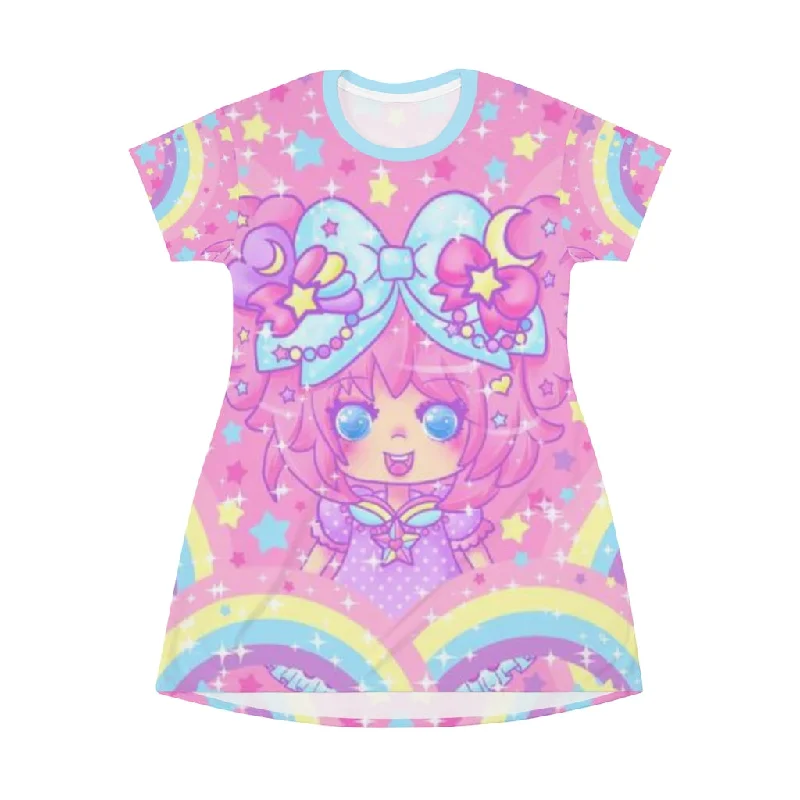 Bubbles Rainbow Land All Over Print T-Shirt Mini Dress Faux Fur Fabric Real Fur Fabric Shearling Fabric