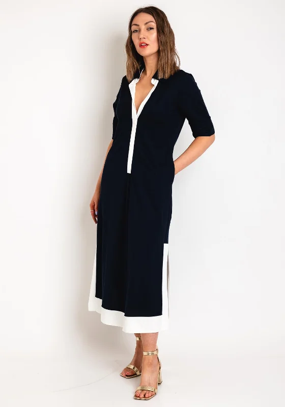Naya Contrast Band Button Through Midi Dress, Navy & White Fashionable Polka Dot Midi Dress Naya Contrast Band Button Through Midi Dress, Navy & White Fashionable Polka Dot Midi Dress