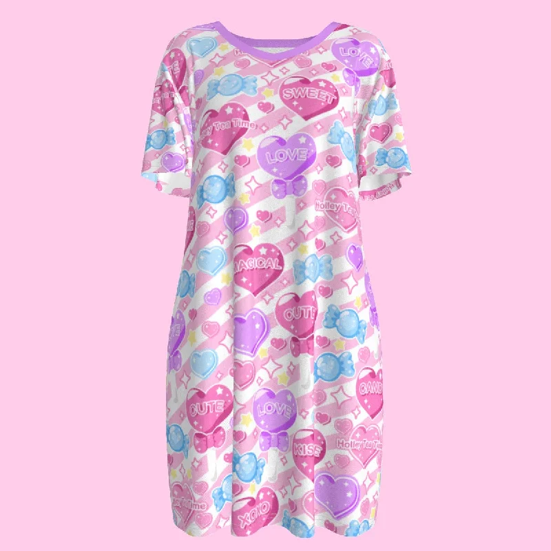 Candy Love Hearts (Colorful Cutie) Women's T-shirt Dress Rayon Fabric Velvet Fabric Corduroy Fabric