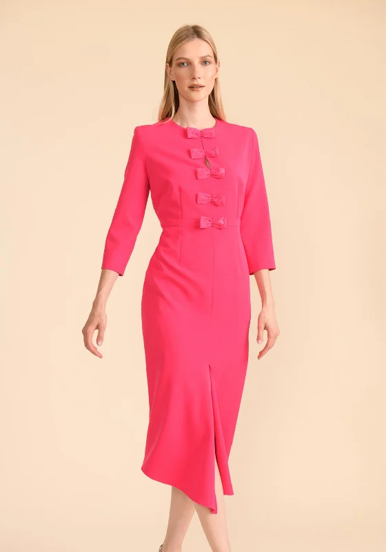 Caroline Kilkenny Maggy Bow Placket Midi Dress, Watermelon Fashionable Skater Midi Dress Caroline Kilkenny Maggy Bow Placket Midi Dress, Watermelon Fashionable Skater Midi Dress