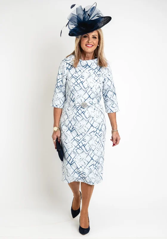 Cassandra Metallic Jacquard Midi Dress, Silver Stylish Off-Shoulder Ruffle Dress