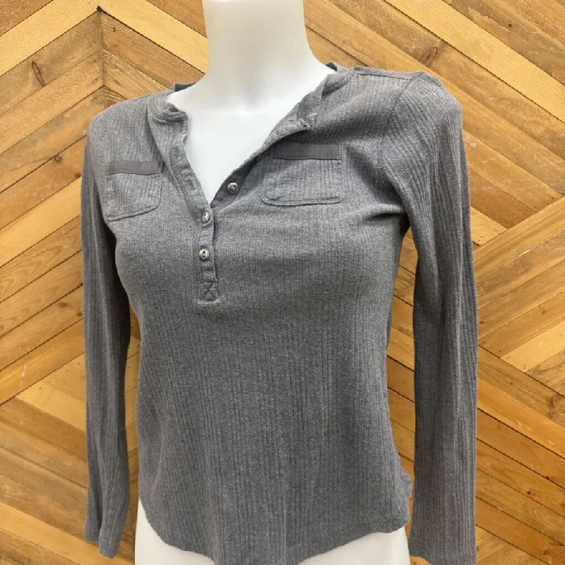 Chaps - Women's L/S Henley Shirt: Grey-women-XS Petite Relaxed Fit Short Shirt