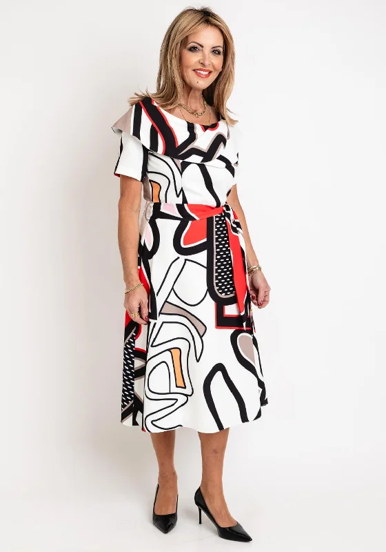 Coco Doll Hasta Multi Pattern Midi Dress, Orange Print Stylish Halter Neck Midi Dress Coco Doll Hasta Multi Pattern Midi Dress, Orange Print Stylish Halter Neck Midi Dress