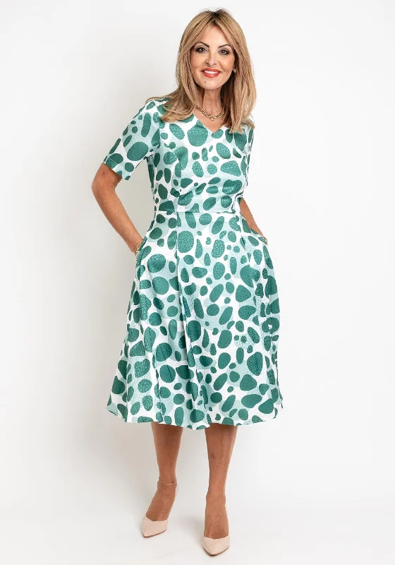 Coco Doll Judy Satin Feel Spot Print Midi Dress, Green Spot Trendy Square Neck Midi Dress Coco Doll Judy Satin Feel Spot Print Midi Dress, Green Spot Trendy Square Neck Midi Dress