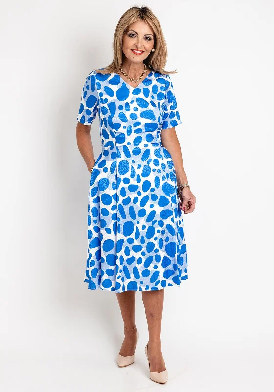 Coco Doll Judy Satin Feel Spot Print Midi Dress, Royal Spot Stylish Color Block Midi Dress Coco Doll Judy Satin Feel Spot Print Midi Dress, Royal Spot Stylish Color Block Midi Dress