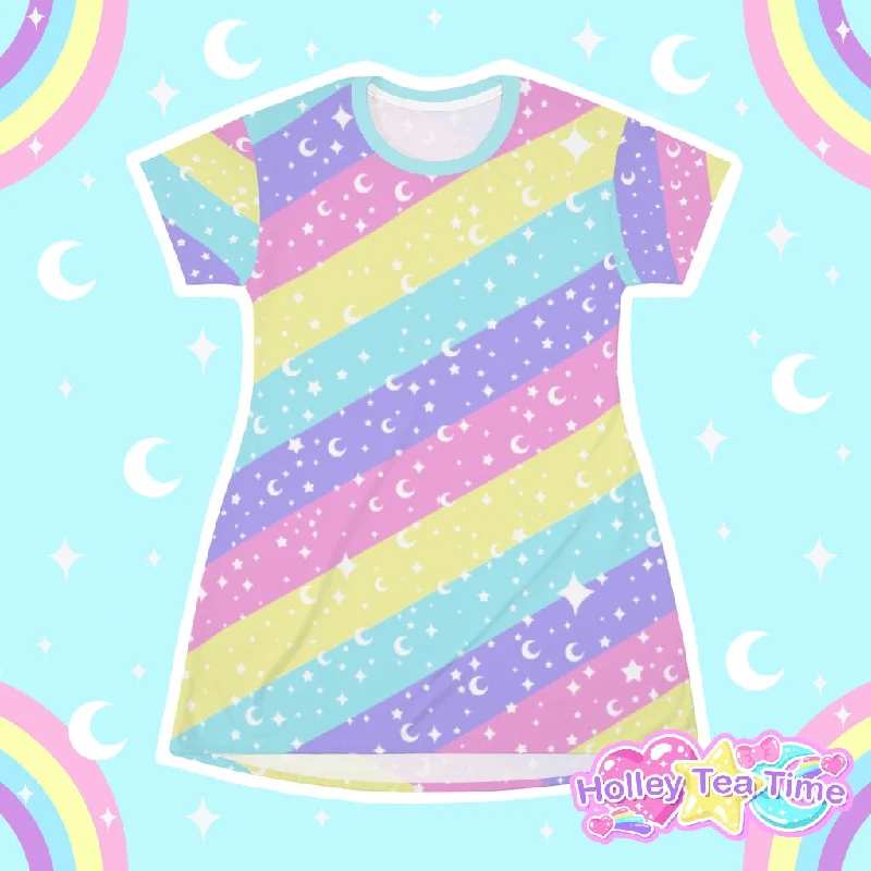 Cosmic Rainbow All Over Print T-Shirt Mini Dress Graphic T-Shirt Round Neck Polyester