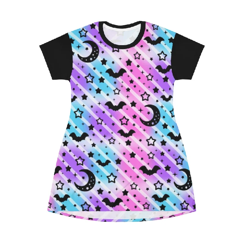 Creepy Cute Stripes All Over Print T-Shirt Mini Dress Terry Blend Velvet Blend Canvas Blend