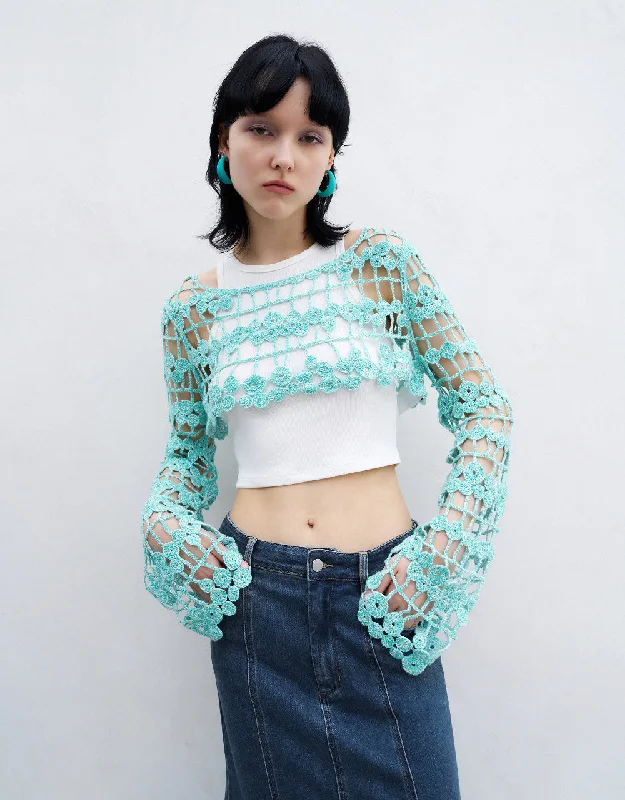 Crochet Knitted T-Shirt Sequined Glittery Shiny