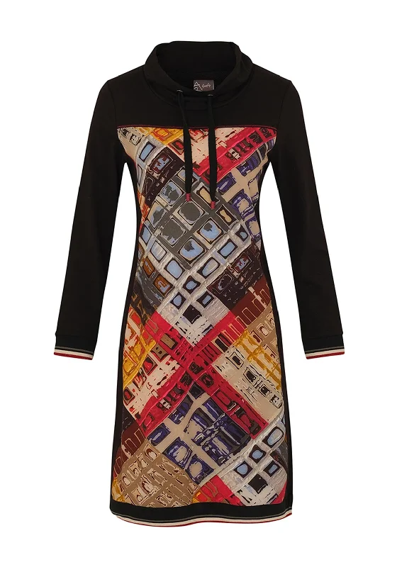 Dolcezza Bold Print Drawstring Neckline Mini Dress, Black Stylish Button-Down Mini Dress Dolcezza Bold Print Drawstring Neckline Mini Dress, Black Stylish Button-Down Mini Dress