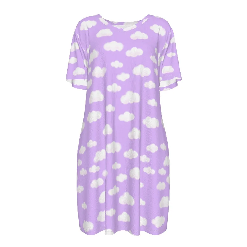 Dreamy Clouds Women's Cotton T-shirt Dress (Lilac) Graphic T-Shirt Round Neck Polyester