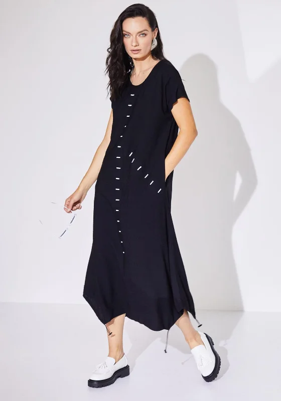 Naya Buttonhole Detail Drawstring Midi Dress, Black & White Trendy Square Neck Midi Dress Naya Buttonhole Detail Drawstring Midi Dress, Black & White Trendy Square Neck Midi Dress