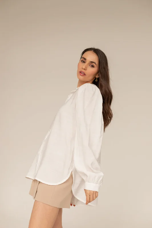 Dhalia Shirt White Stylish Split-Hem Short Shirt