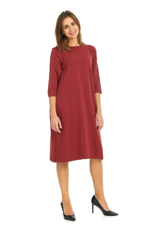 Modest T-shirt Dress 3/4 Sleeve Knee Length Cotton Graphic Embroidered Appliqued