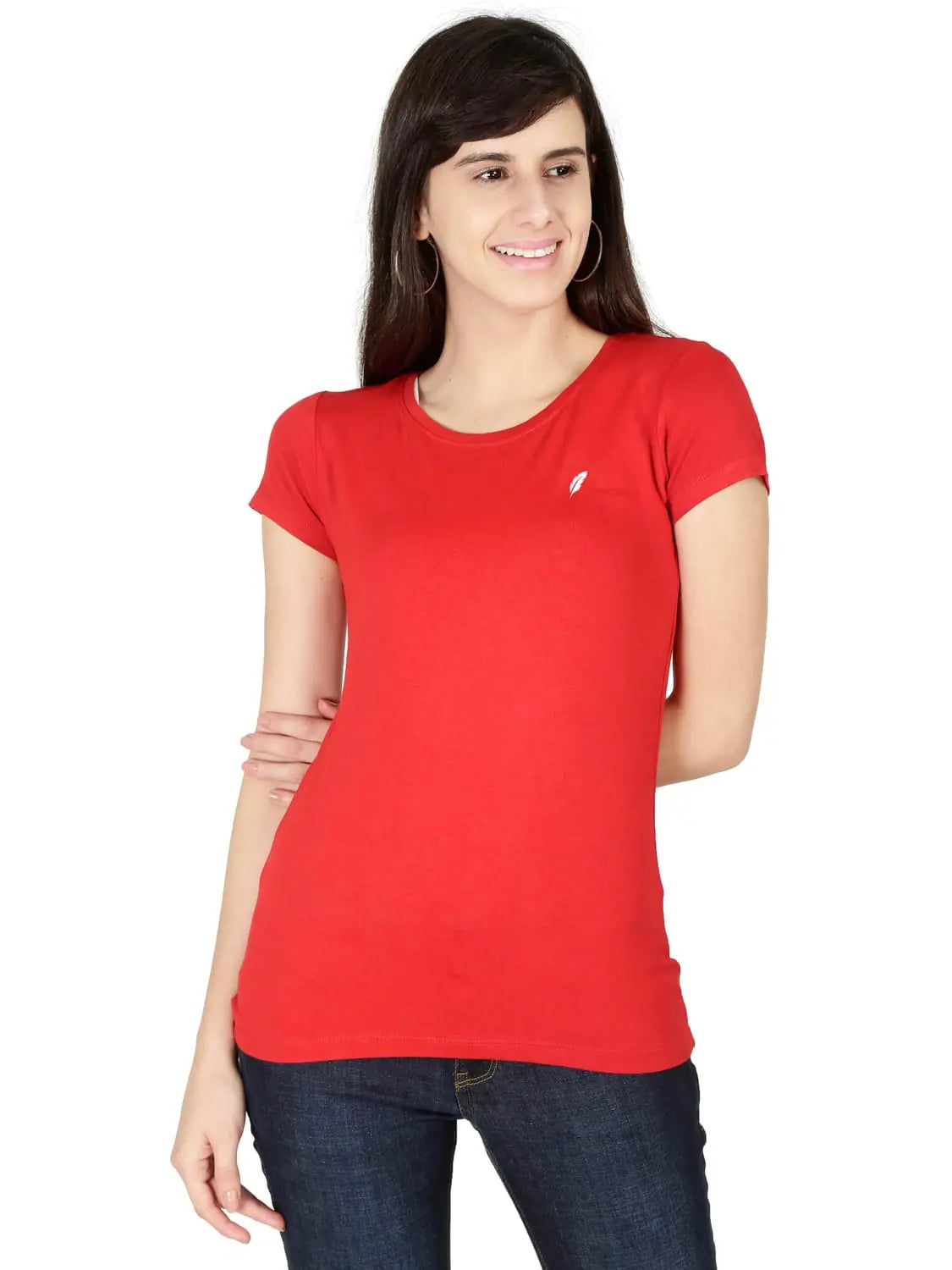 Feather Soft Elegance Women's Round Neck Solid Tshirt Trendy Button-Front Short Sleeve