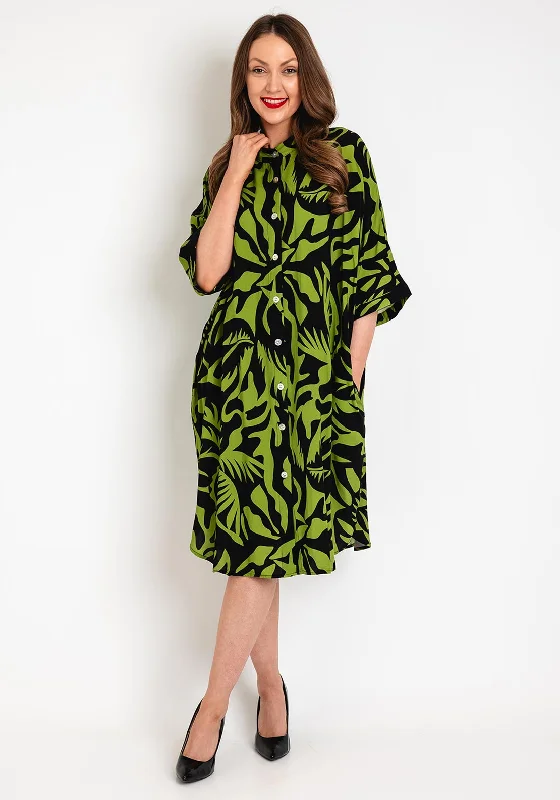 Natalia Collection One Size Tropical Print Midi Dress, Kiwi Green Trendy Smocked Waist Midi Dress Natalia Collection One Size Tropical Print Midi Dress, Kiwi Green Trendy Smocked Waist Midi Dress