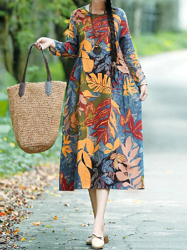 Floral Leaf Print Vintage Casual Pockets Women Midi Dress Chic Lace Detail Midi Dress Floral Leaf Print Vintage Casual Pockets Women Midi Dress Chic Lace Detail Midi Dress
