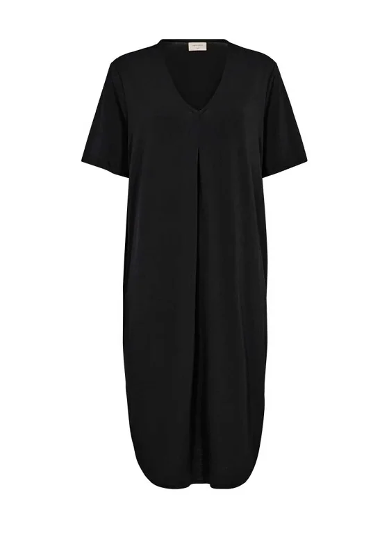 Freequent Floi T-Shirt Midi Dress, Black V-Neck T-Shirt Long Sleeve Cotton