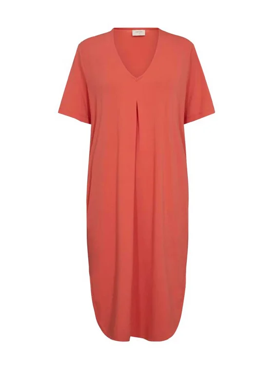 Freequent Floi T-Shirt Midi Dress, Hot Coral Anti-Pilling Machine Wash Handmade