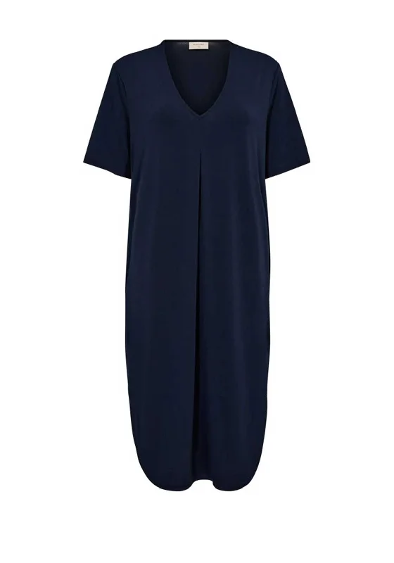 Freequent Floi T-Shirt Midi Dress, Navy Blazer Fitted T-Shirt Seamless Stretchy