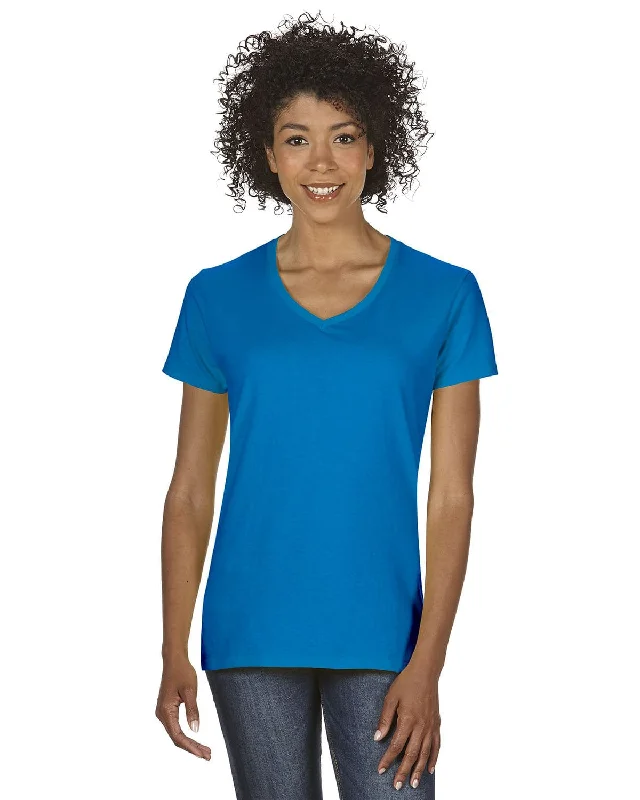 Gildan Ladies Heavy Cotton 5.3 oz. V-Neck T-Shirt | Sapphire Boxy Fit Fitted Loose