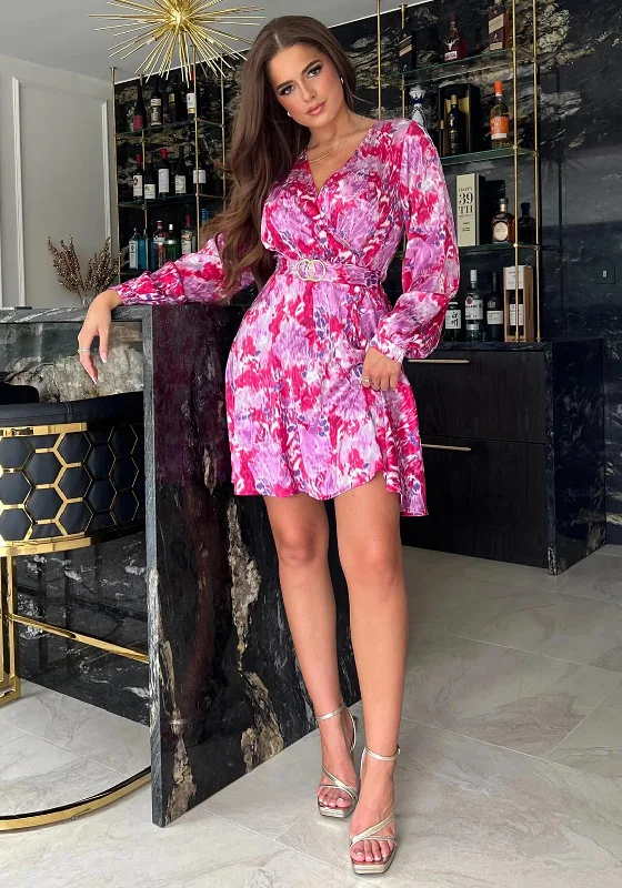 Girl In Mind Tammy Print Skater Mini Dress, Pink Comfortable Fit-and-Flare Mini Dress Girl In Mind Tammy Print Skater Mini Dress, Pink Comfortable Fit-and-Flare Mini Dress